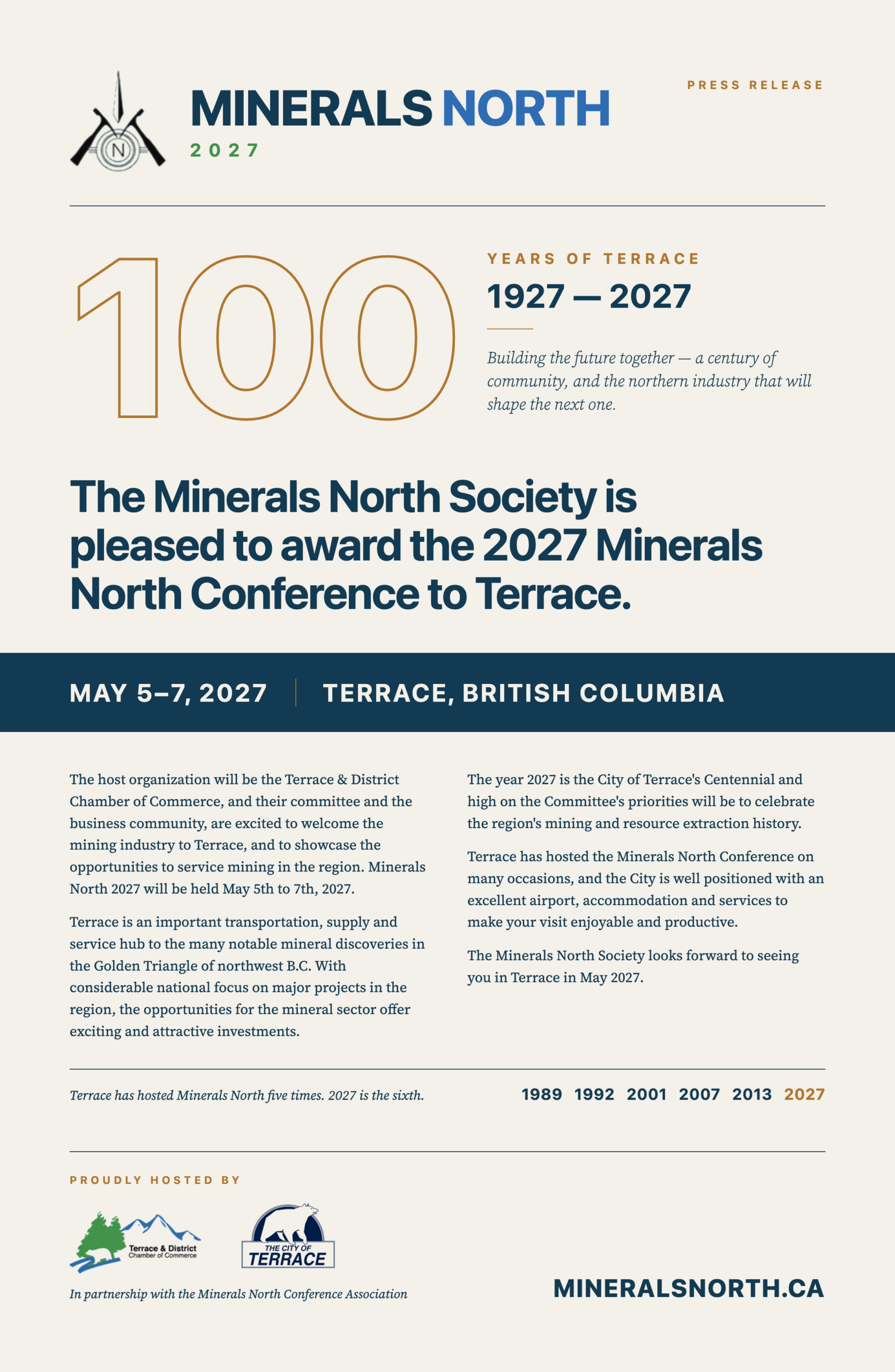 Minerals North 2027 press release poster
