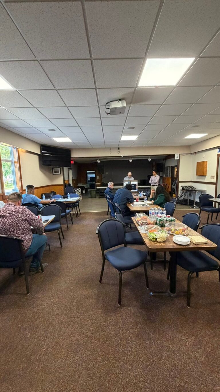 The Legion hall set with tables and chairs during the meeting.