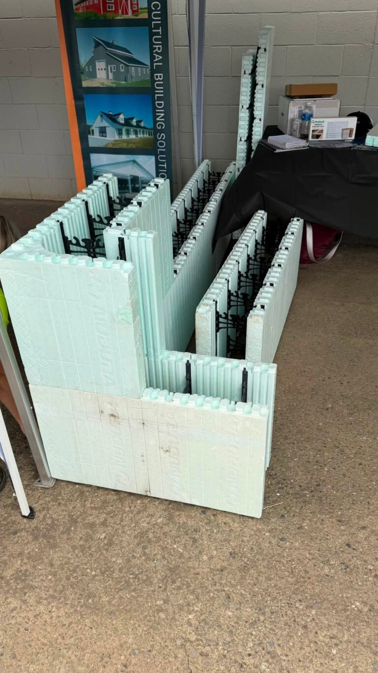 Insulated concrete form blocks on display.